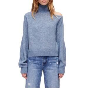Maje Cutout Ribbed Knit Turtleneck Sweater